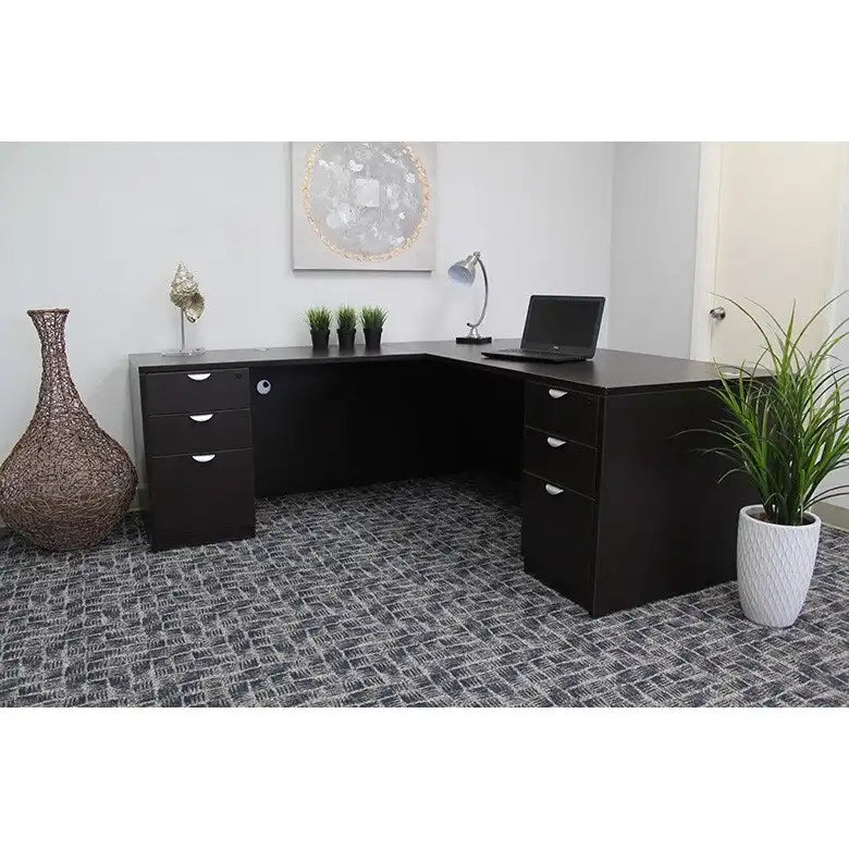 71-inch L-Shaped Executive Desk with Dual File Pedestals