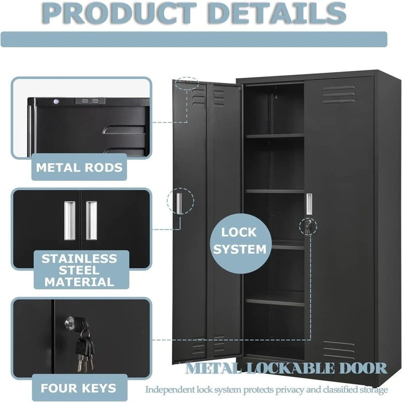 71-Inch Locking Metal Storage Cabinet with Adjustable Shelves