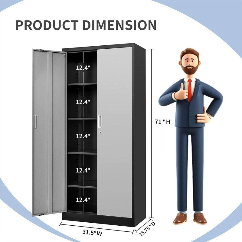 71-Inch Locking Metal Storage Cabinet with Adjustable Shelves