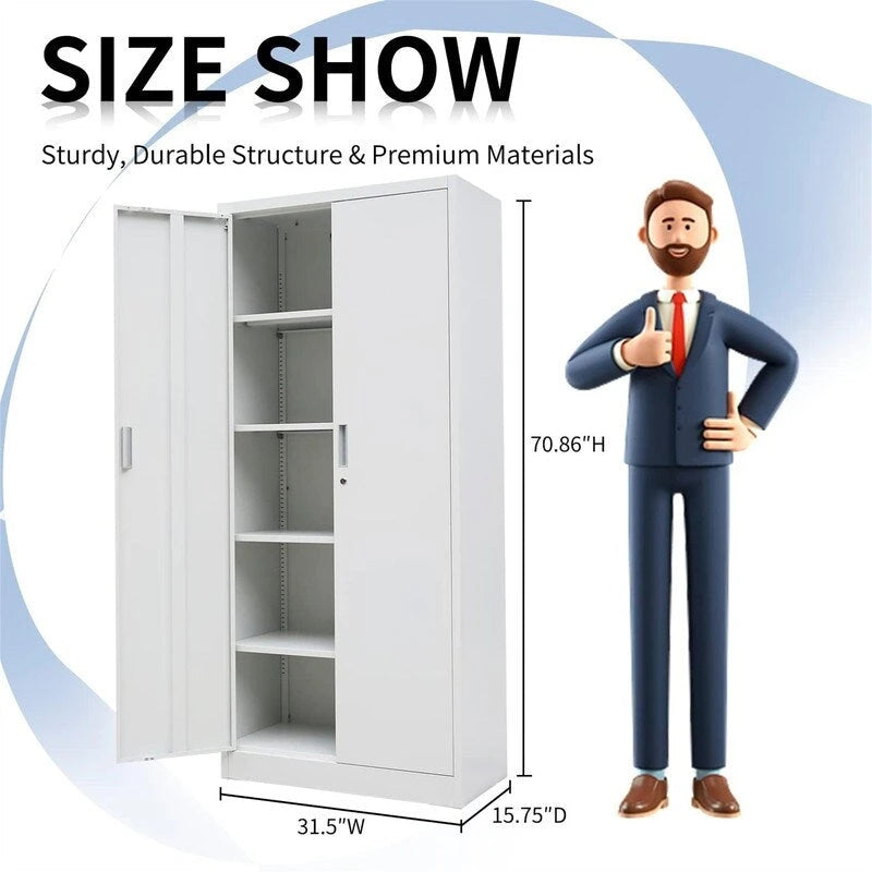 71-Inch Locking Metal Storage Cabinet with Adjustable Shelves