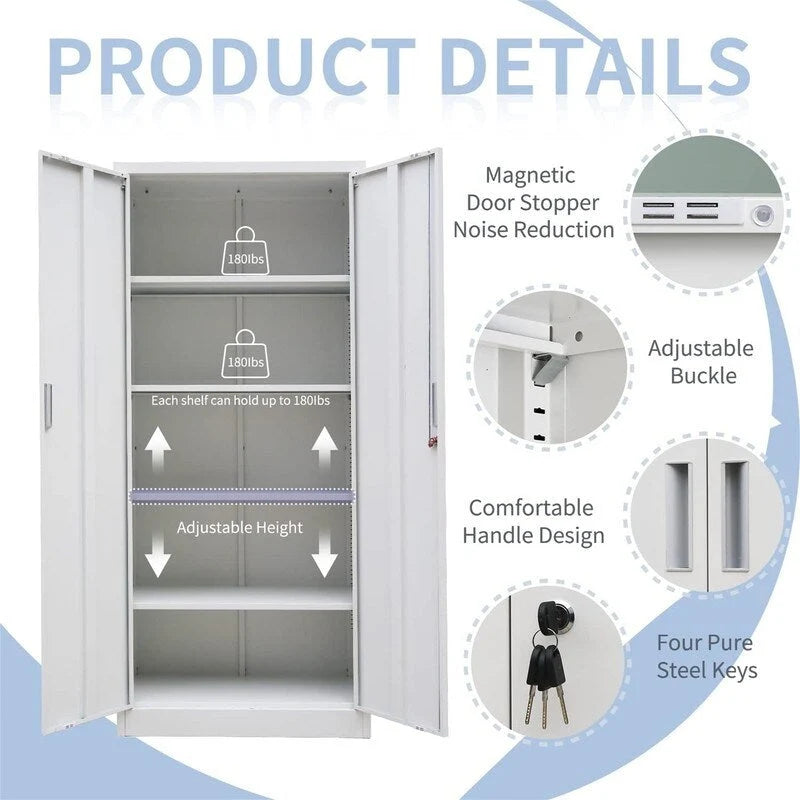 71-Inch Locking Metal Storage Cabinet with Adjustable Shelves