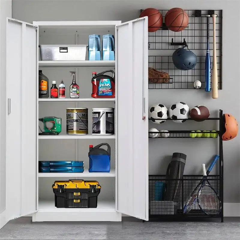 71-Inch Locking Metal Storage Cabinet with Adjustable Shelves