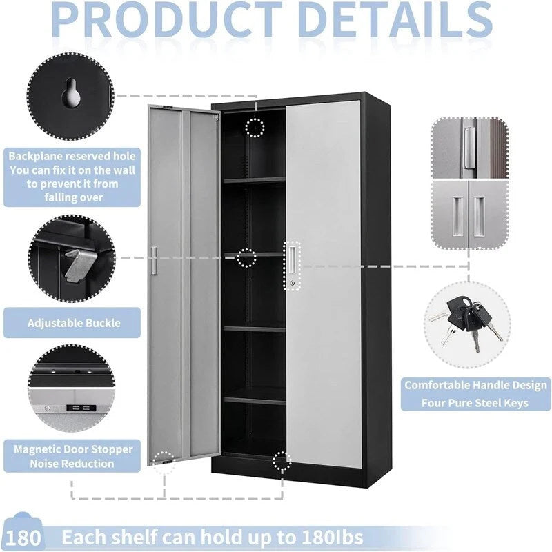 71-Inch Locking Metal Storage Cabinet with Adjustable Shelves
