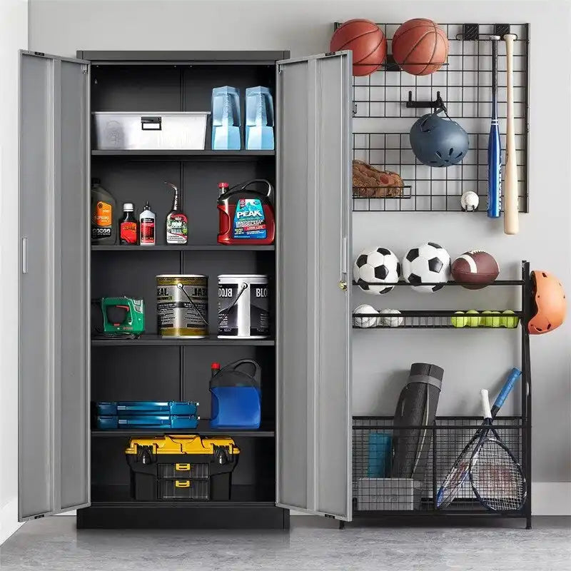 71-Inch Locking Metal Storage Cabinet with Adjustable Shelves