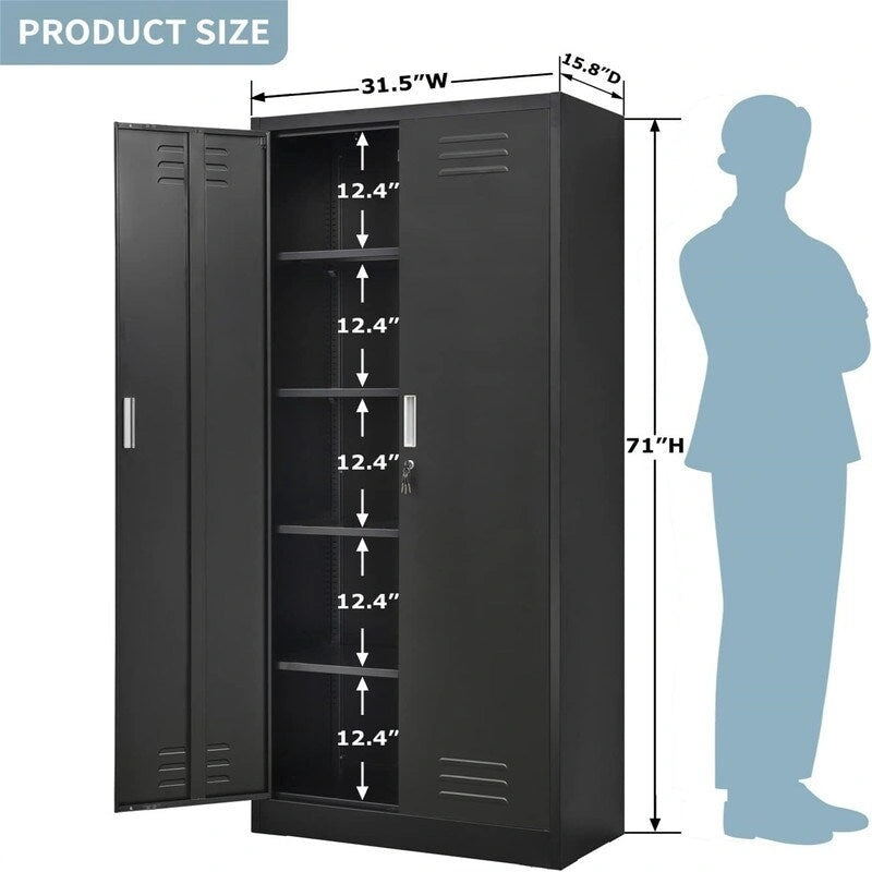 71-Inch Locking Metal Storage Cabinet with Adjustable Shelves