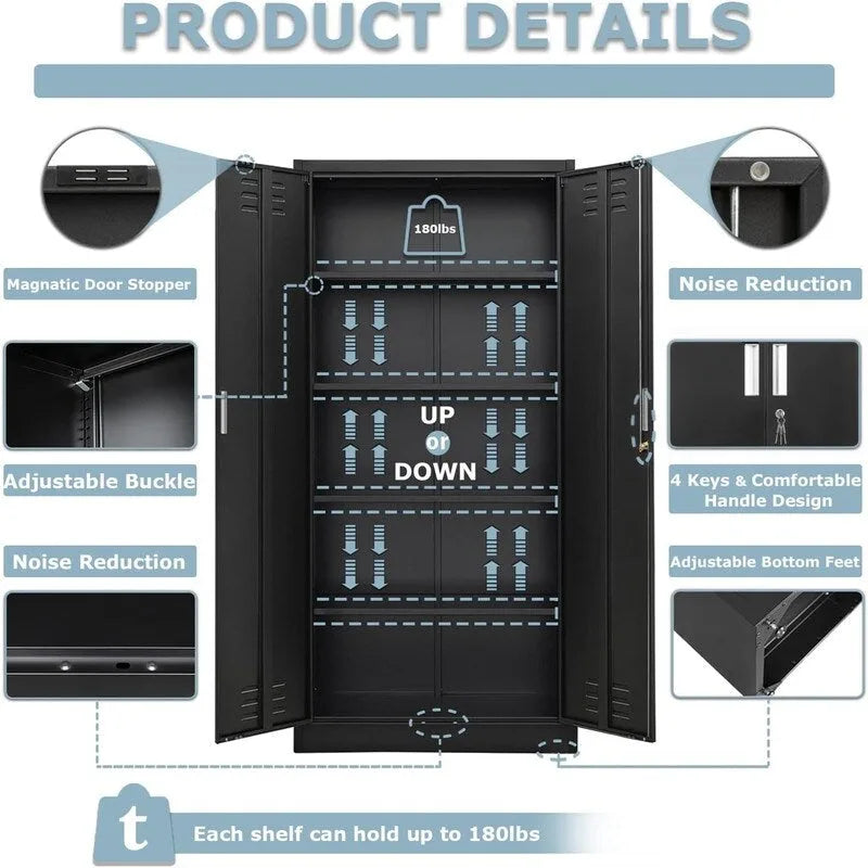 71-Inch Locking Metal Storage Cabinet with Adjustable Shelves