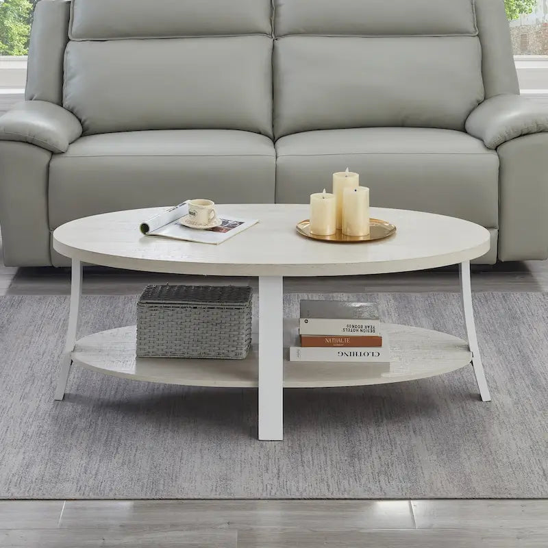 Contemporary Oval Coffee Table with Storage Shelf