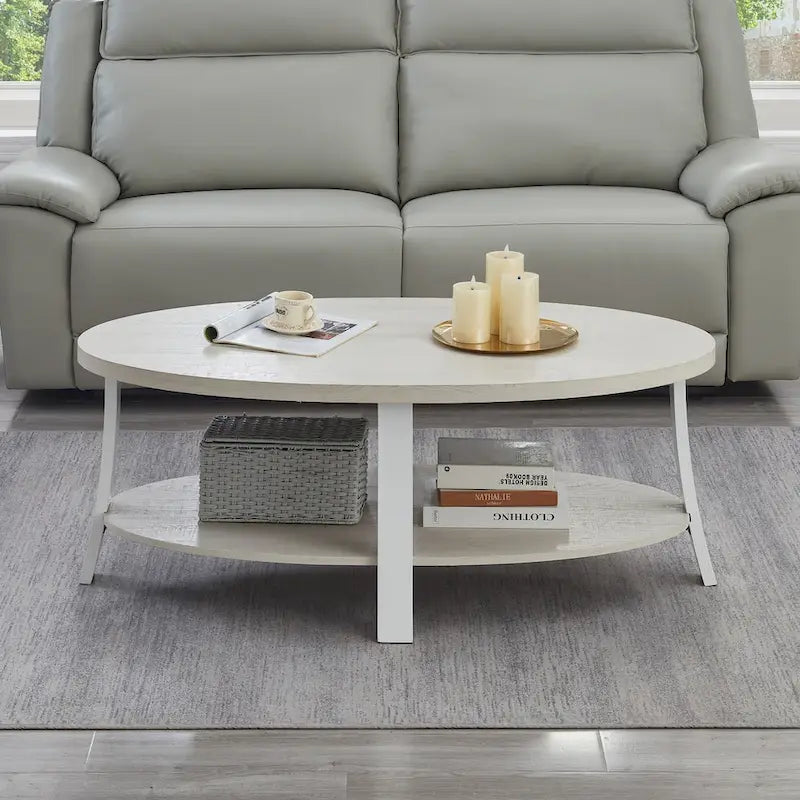 Contemporary Oval Coffee Table with Storage Shelf