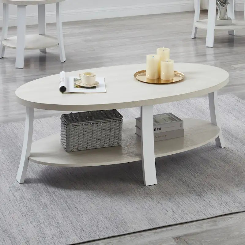 Contemporary Oval Coffee Table with Storage Shelf