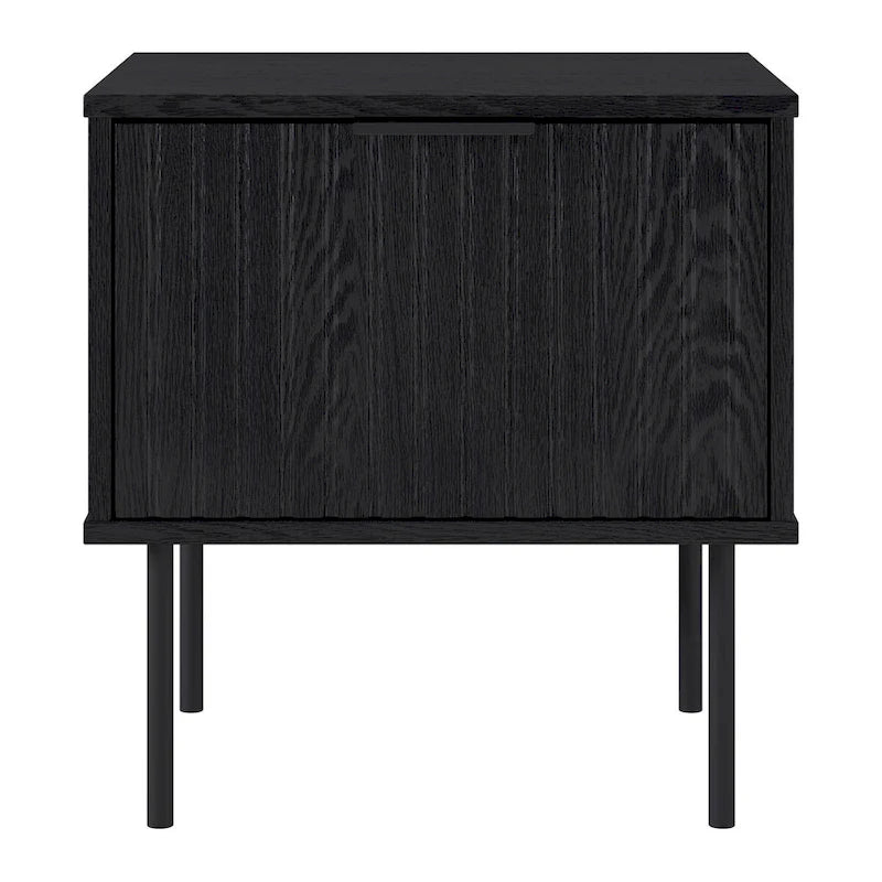 Black Fluted Side Table with Drawer