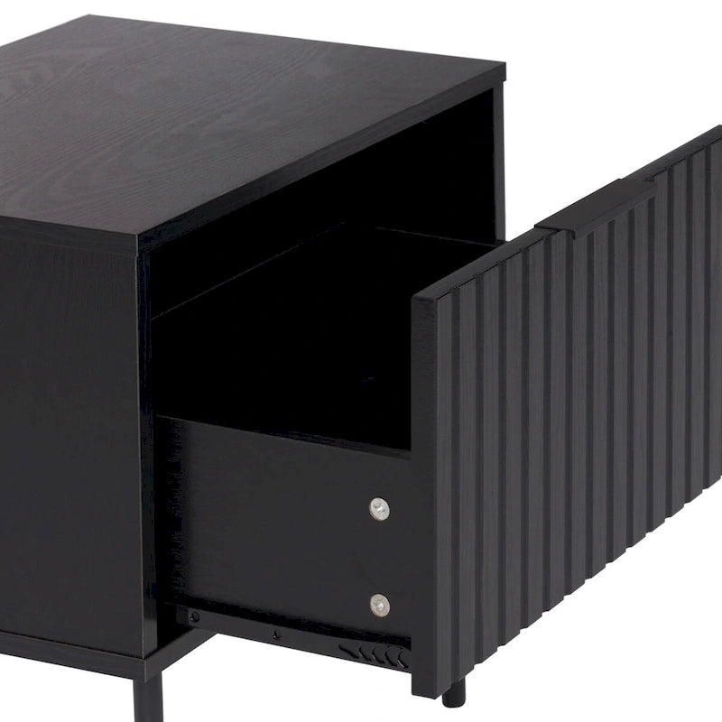Black Fluted Side Table with Drawer