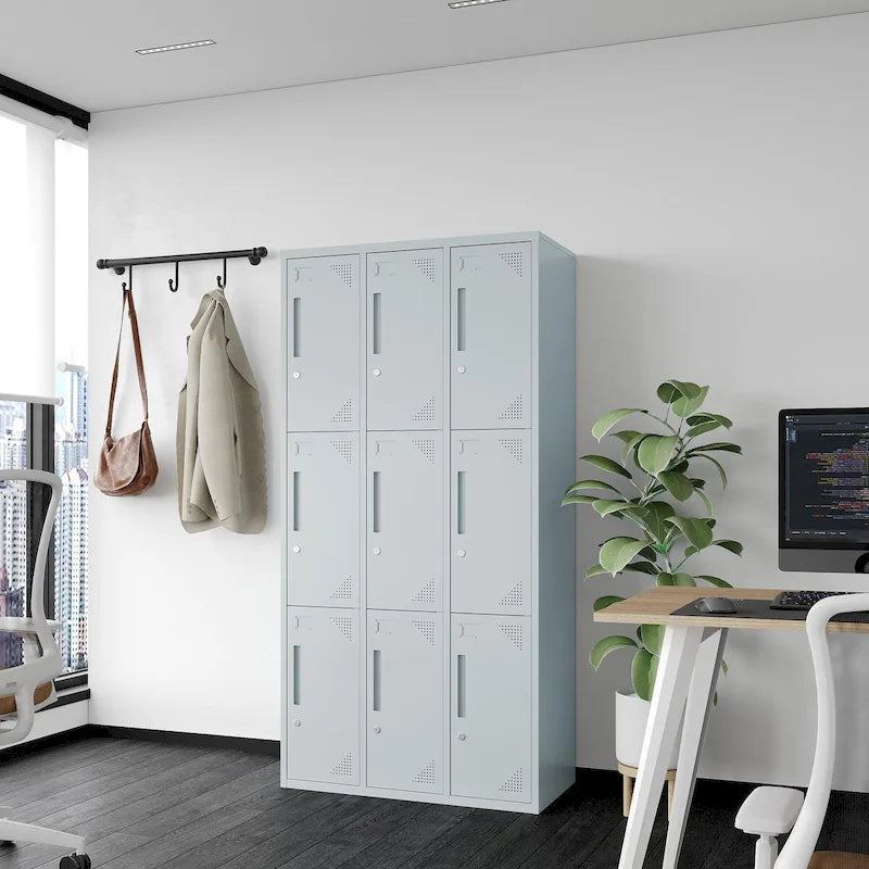 9-Door Steel Storage Locker, 3-Tier and 3-Wide