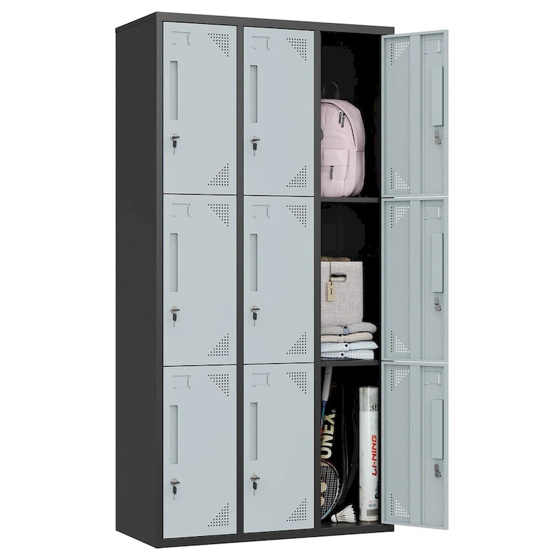 9-Door Steel Storage Locker, 3-Tier and 3-Wide