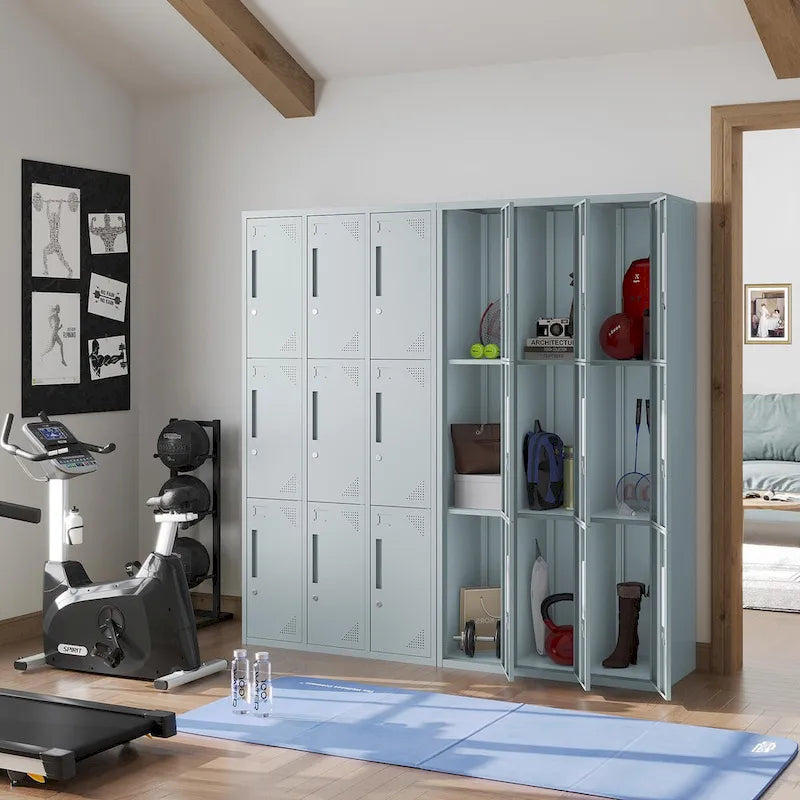 9-Door Steel Storage Locker, 3-Tier and 3-Wide