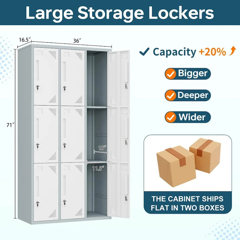 9-Door Steel Storage Locker, 3-Tier and 3-Wide