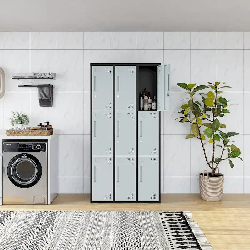 9-Door Steel Storage Locker, 3-Tier and 3-Wide