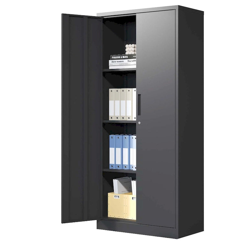 Black Steel Garage Storage Cabinet with Locking Doors and 3 Adjustable Shelves