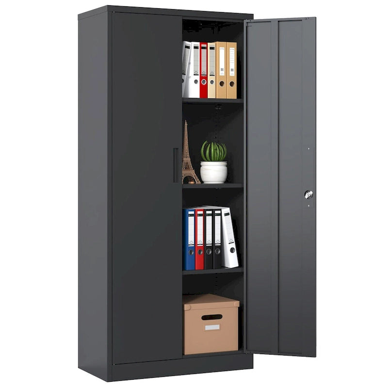 Black Steel Garage Storage Cabinet with Locking Doors and 3 Adjustable Shelves