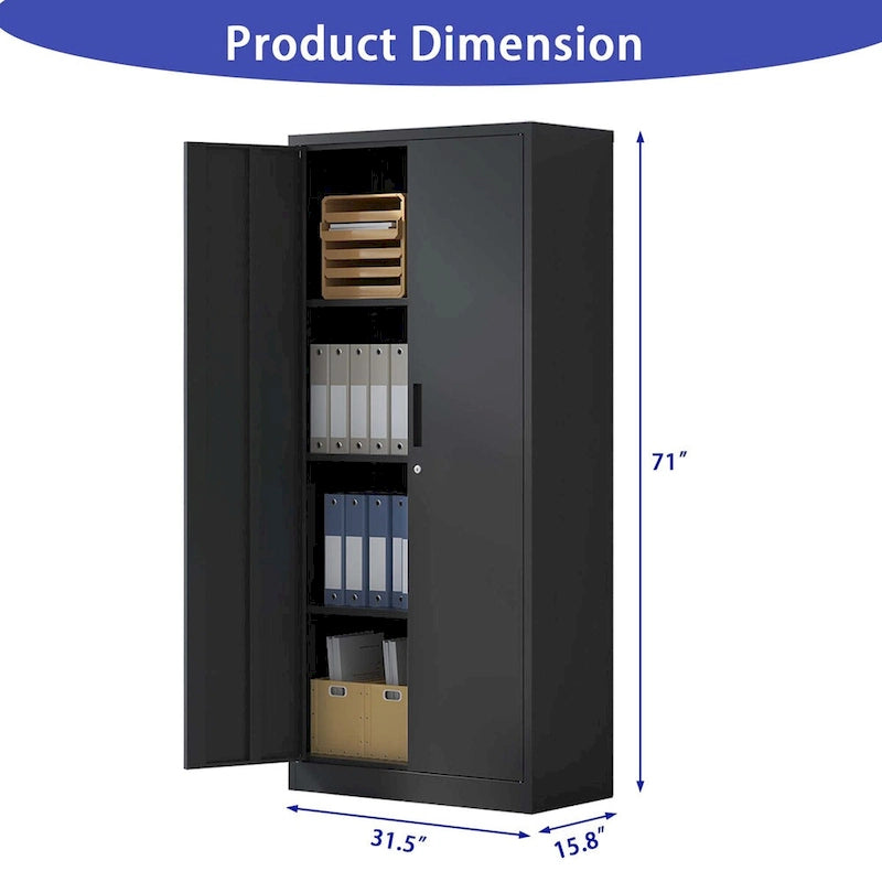 Black Steel Garage Storage Cabinet with Locking Doors and 3 Adjustable Shelves