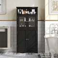 Bathroom Storage Cabinet with Glass Doors and Adjustable Shelves