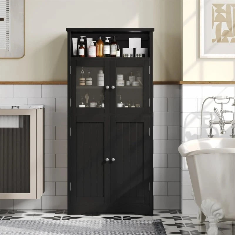 Bathroom Storage Cabinet with Glass Doors and Adjustable Shelves