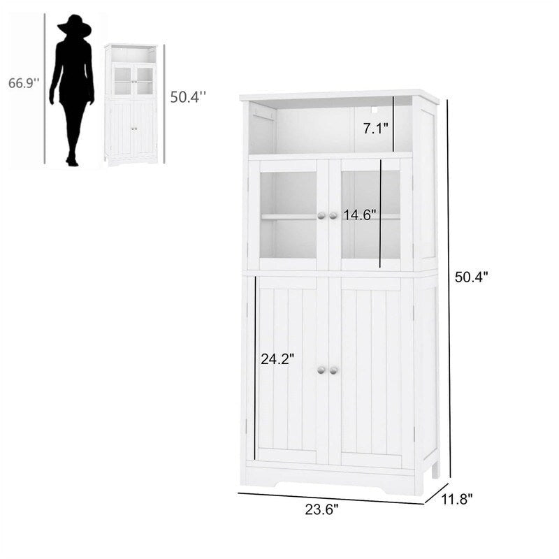 Bathroom Storage Cabinet with Glass Doors and Adjustable Shelves