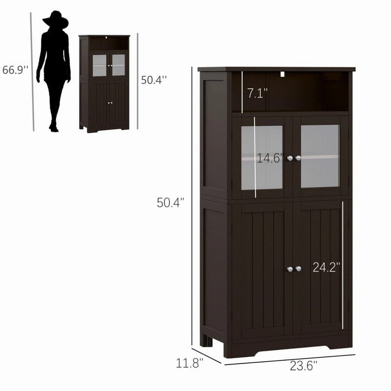Bathroom Storage Cabinet with Glass Doors and Adjustable Shelves