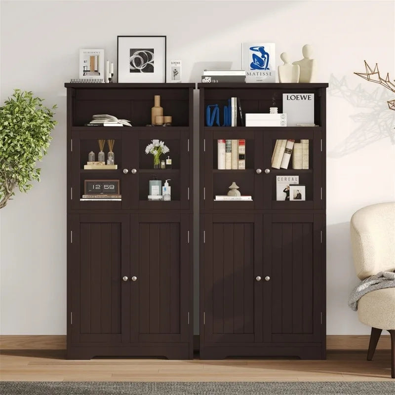 Bathroom Storage Cabinet with Glass Doors and Adjustable Shelves