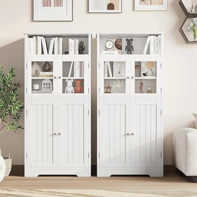 Bathroom Storage Cabinet with Glass Doors and Adjustable Shelves