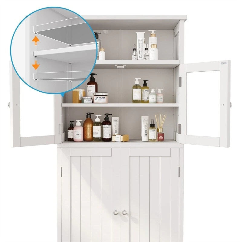 Bathroom Storage Cabinet with Glass Doors and Adjustable Shelves