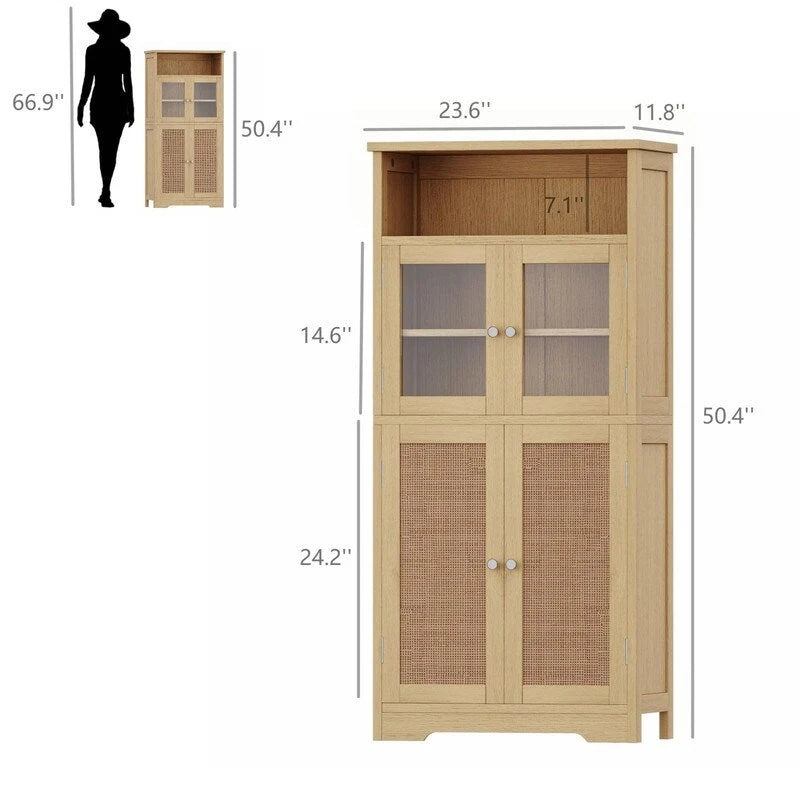 Bathroom Storage Cabinet with Glass Doors and Adjustable Shelves