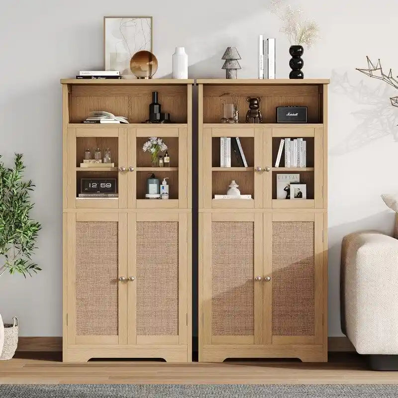 Bathroom Storage Cabinet with Glass Doors and Adjustable Shelves