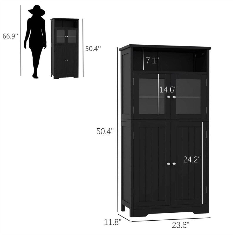 Bathroom Storage Cabinet with Glass Doors and Adjustable Shelves