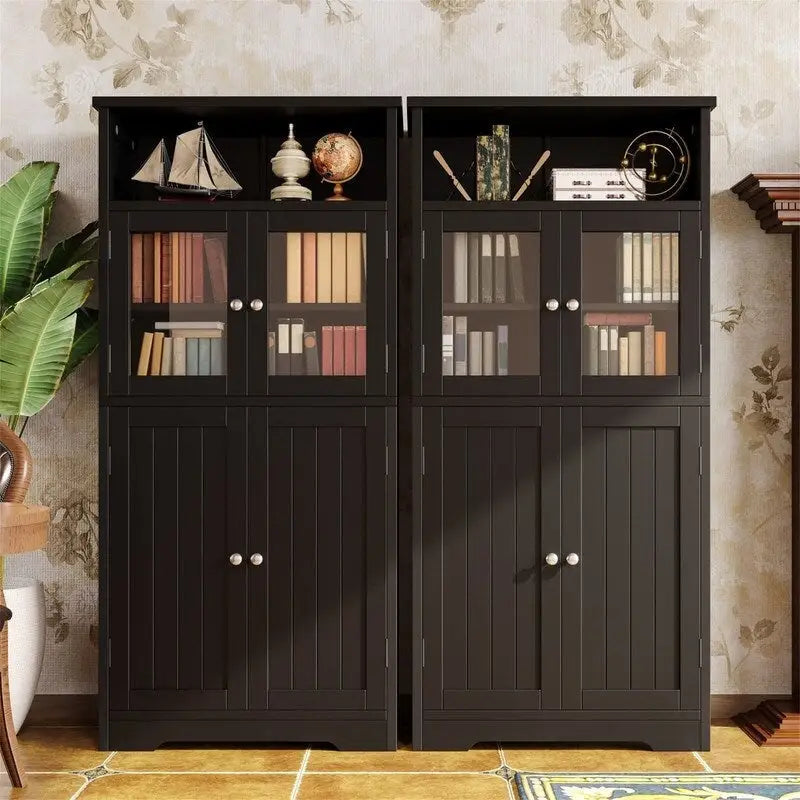 Bathroom Storage Cabinet with Glass Doors and Adjustable Shelves