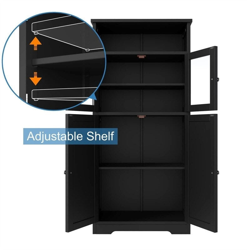 Bathroom Storage Cabinet with Glass Doors and Adjustable Shelves
