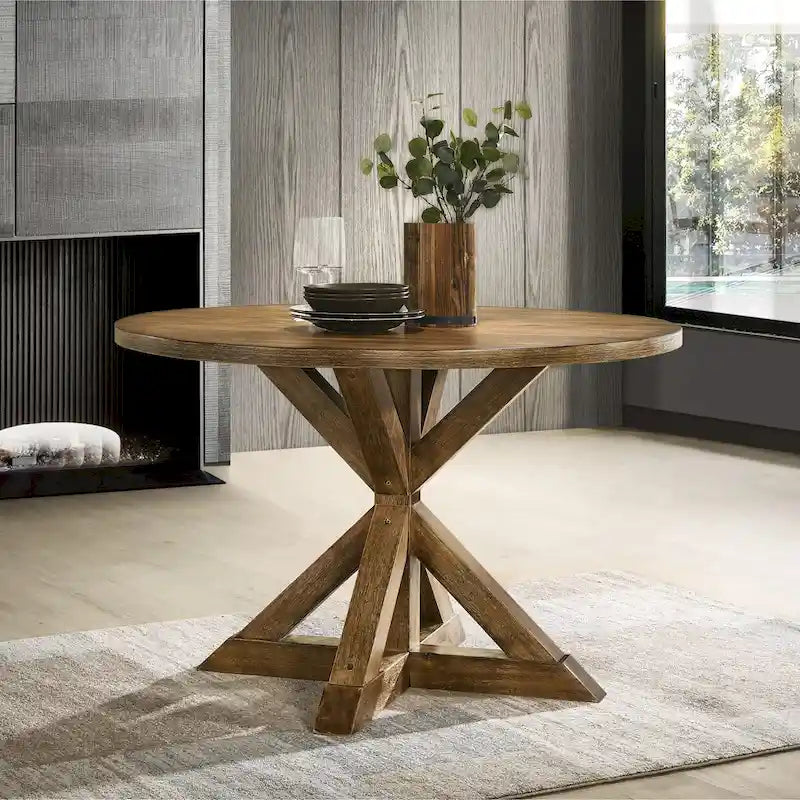 Brown Dining Table with Cross-Buck Base