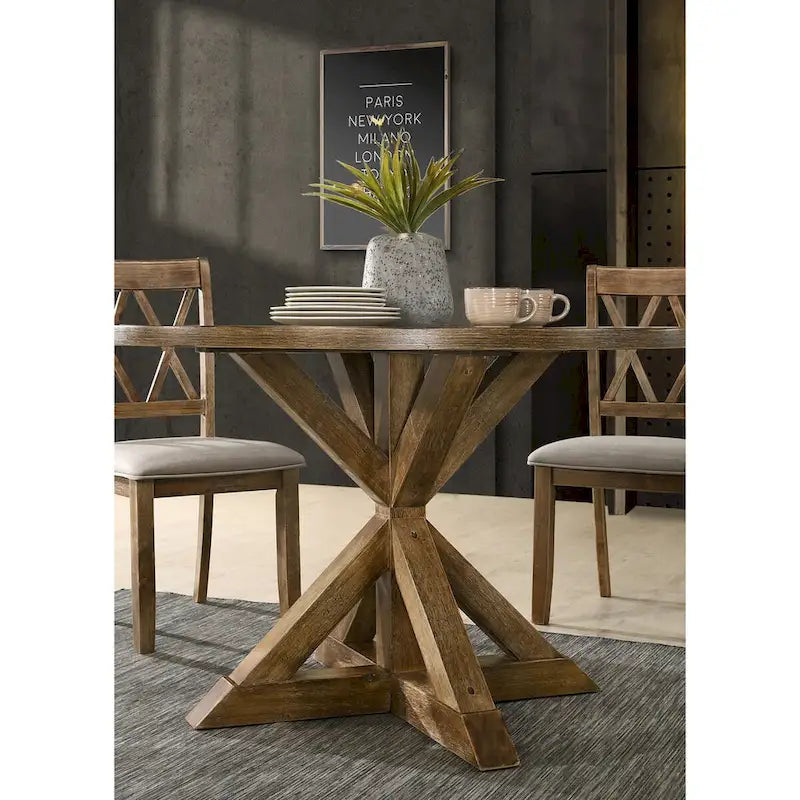 Brown Dining Table with Cross-Buck Base